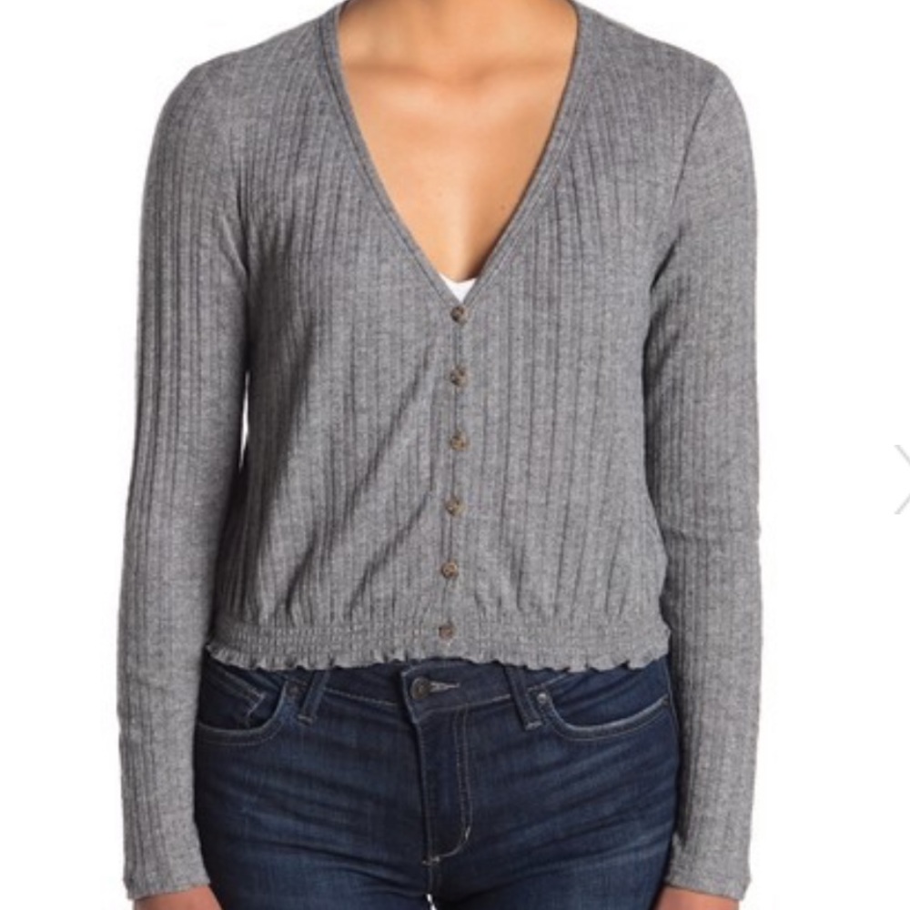 Abound
Pointelle Knit Crop Sweater Top Gray